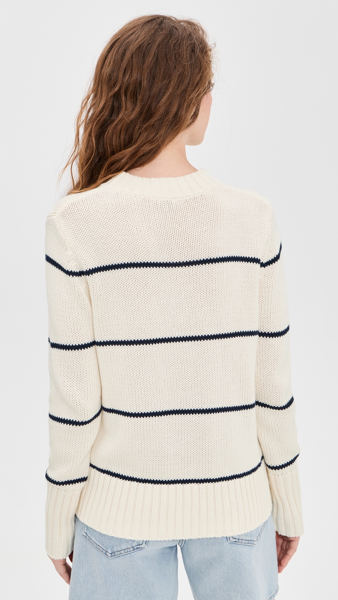 The Tatum Pullover Cream/Navy Ministripe