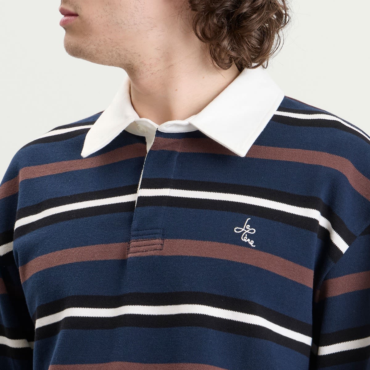 Men's Long-Sleeve Rugby Polo Brown Multi Stripe