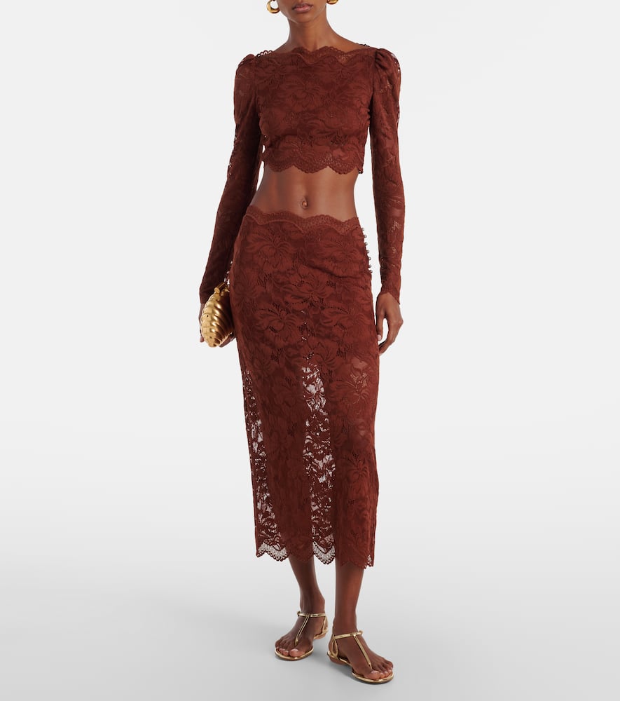 Floral lace midi skirt