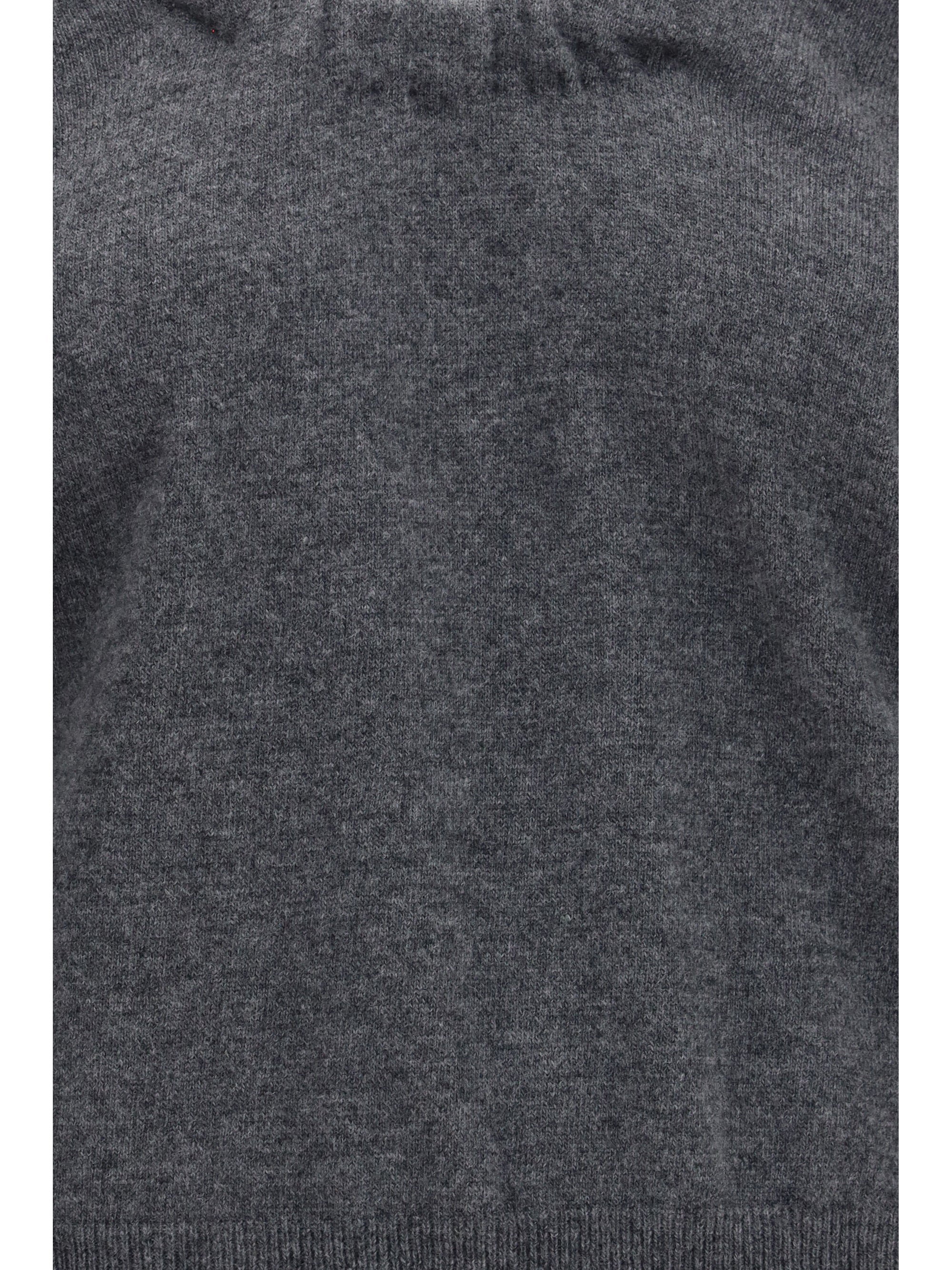 Gathered V-Neck Merino Wool Sweater — Gray