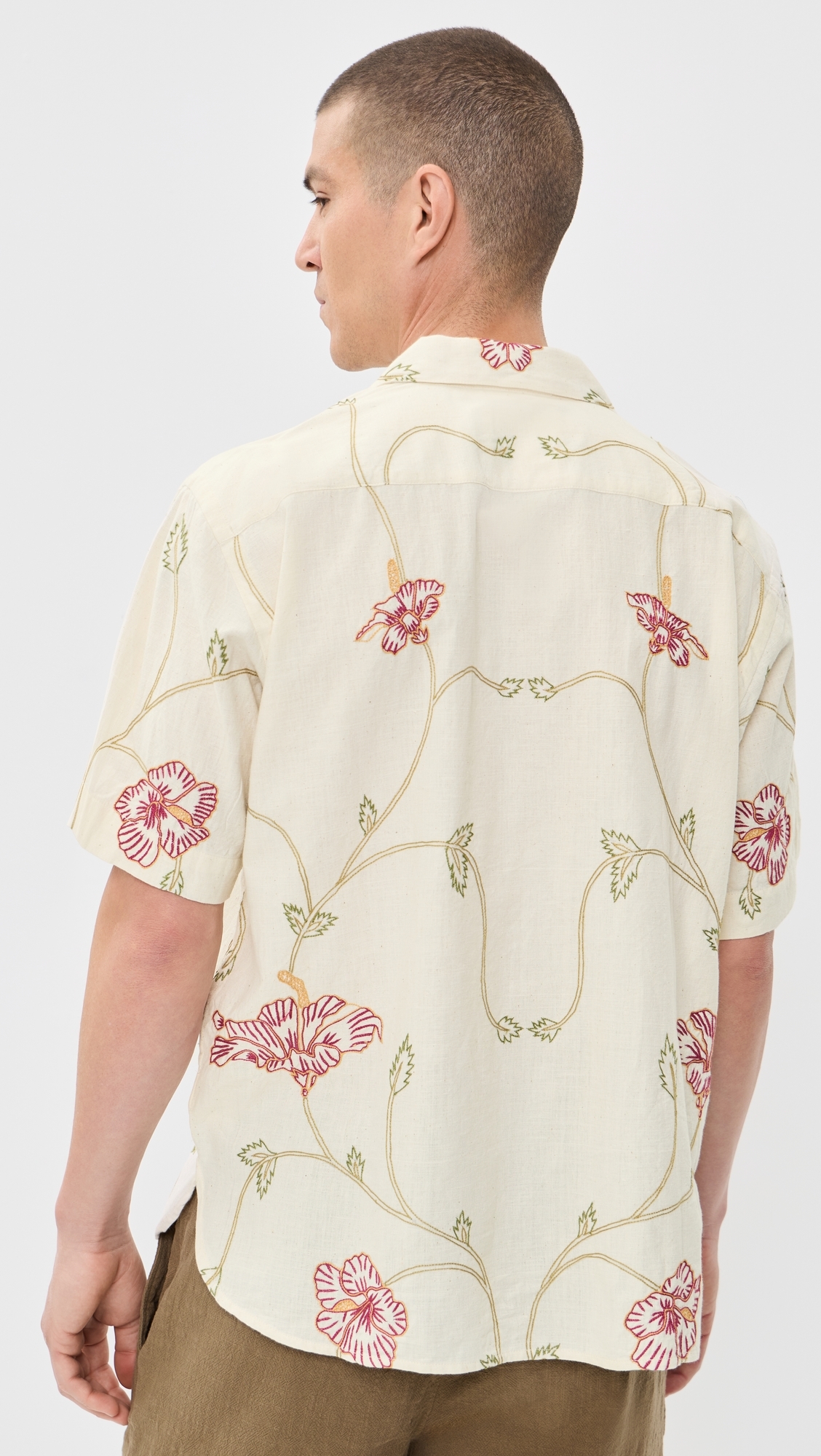 Ronen Hand Embroidered Floral Shirt Natural