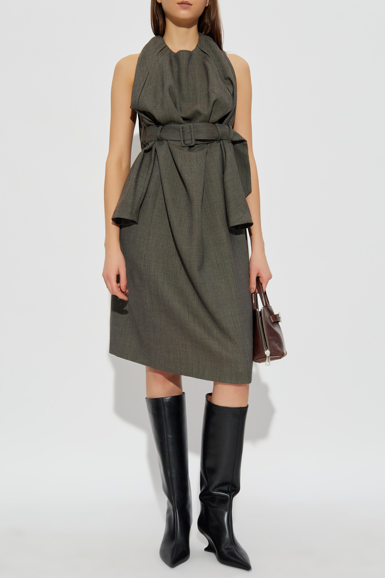 Dress With Belt, Women's, Grey