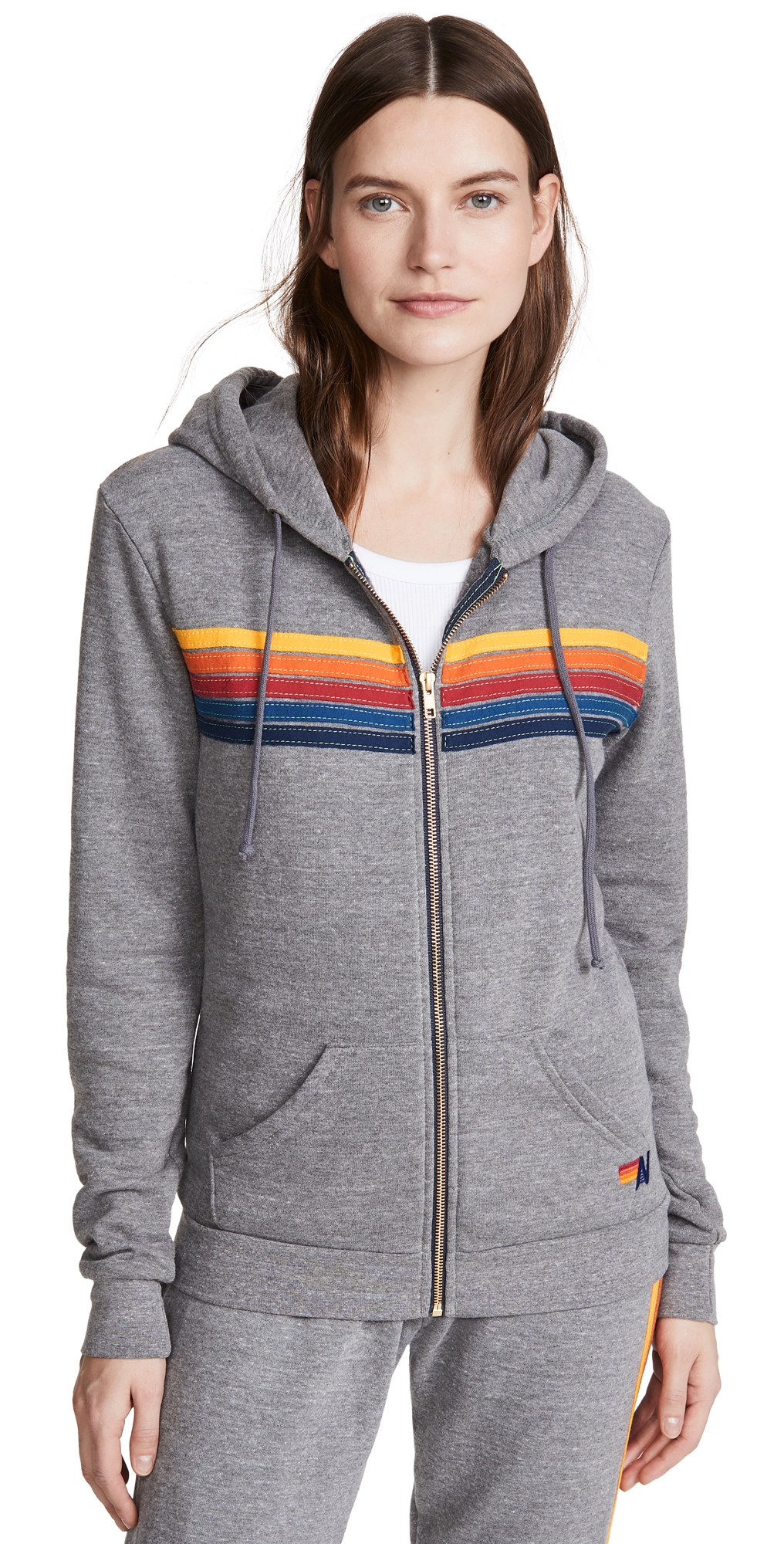 5 Stripe Zip Hoodie Heather Grey