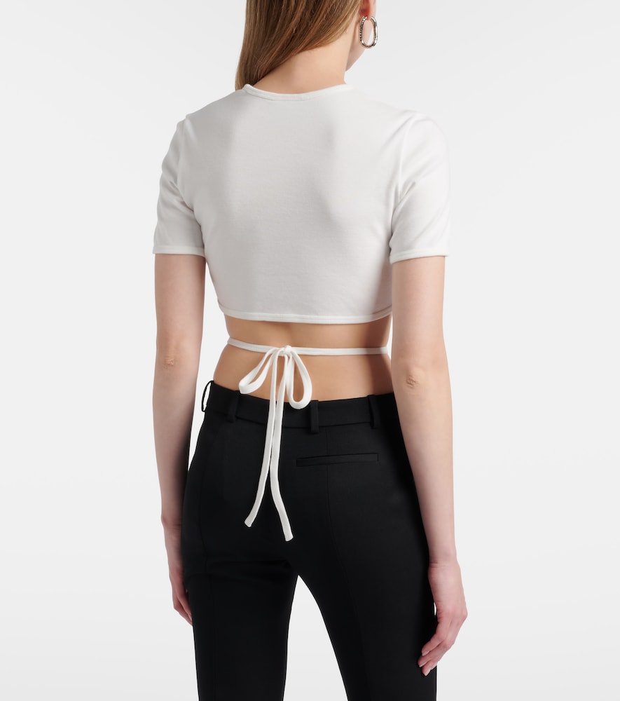 Courrèges Logo cutout tie-back cotton crop top