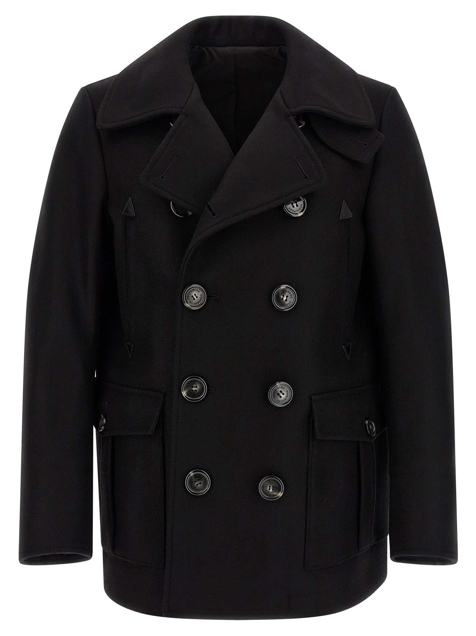 Wool Double-Breasted Coat — Black