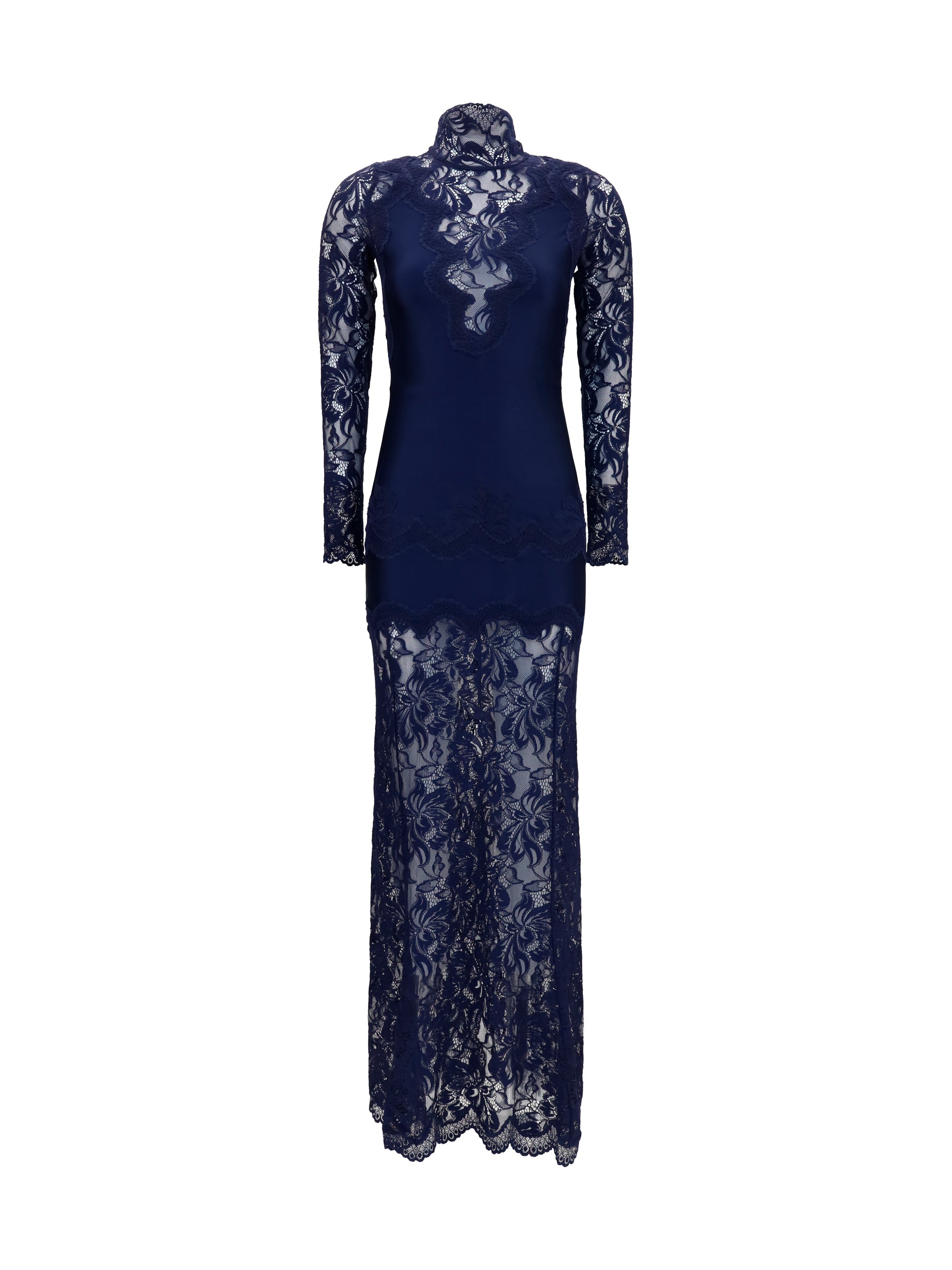 Lace and Jersey Mix Dress — Navy