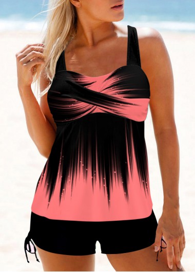 Modlily Ombre White Cross Front Wide Strap Tankini Set