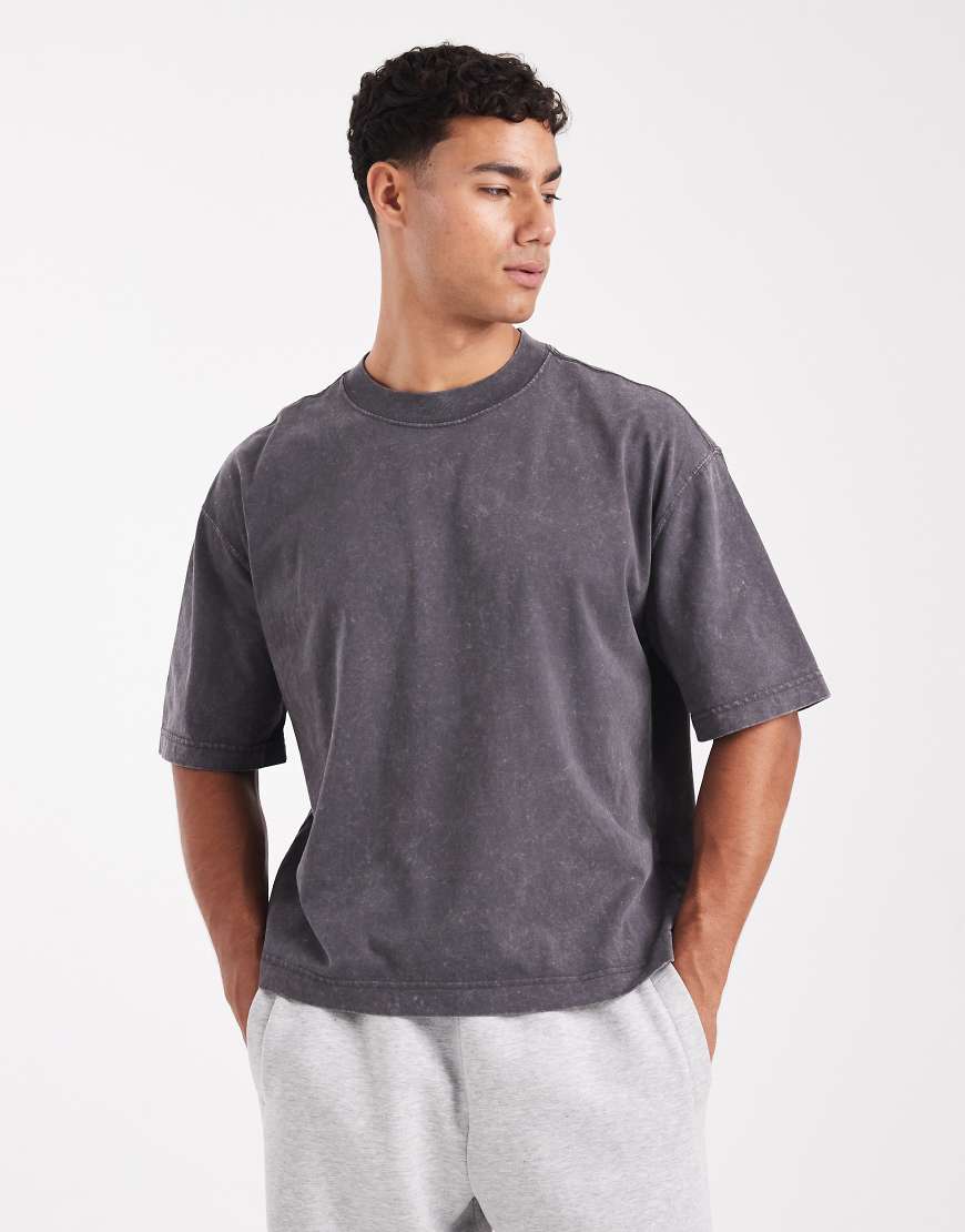 Boxy fit cropped t-shirt in washed gray