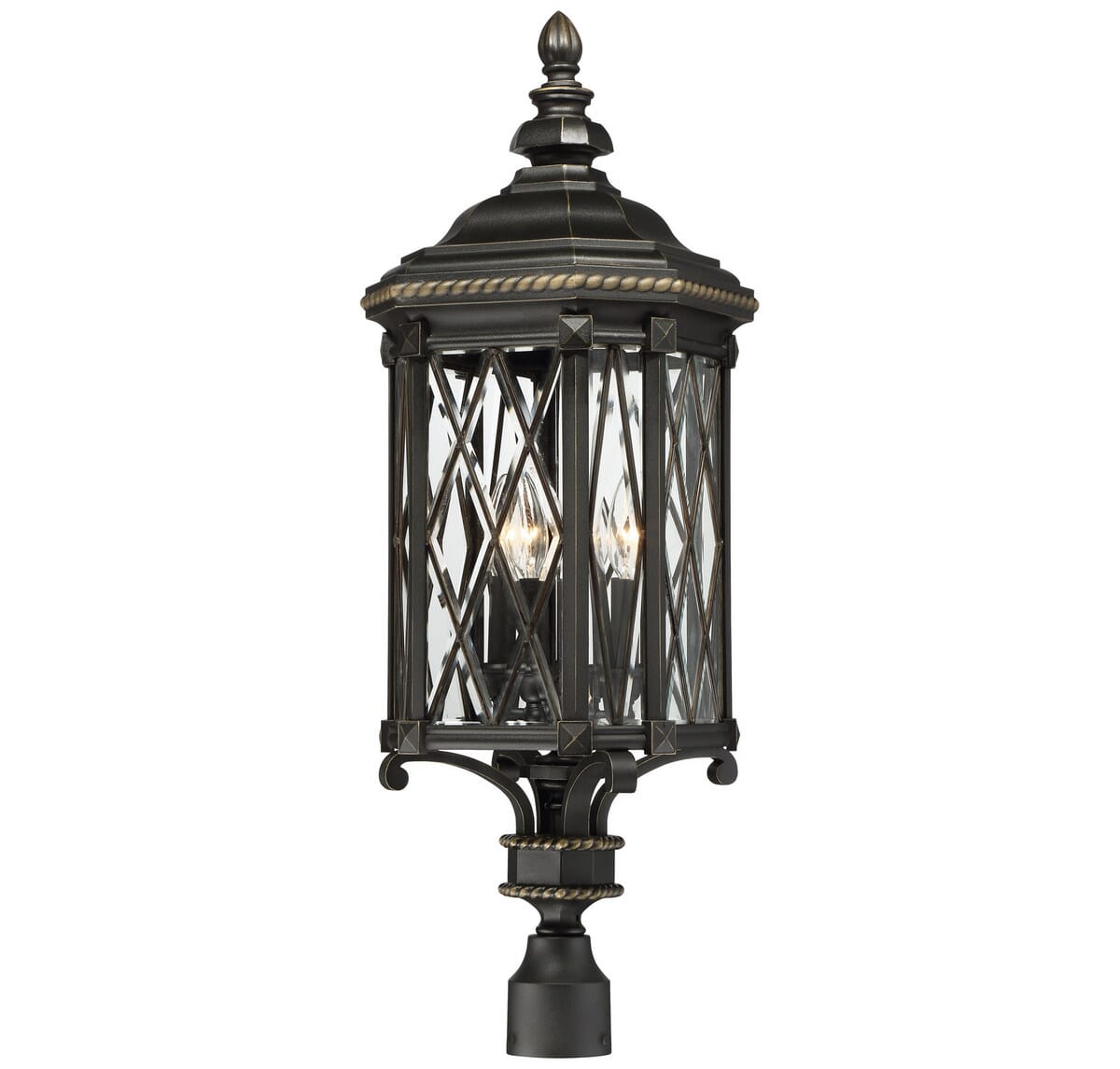 Bexley Manor 4-Light 33" Outdoor Post Light in Black with Gold Highlight