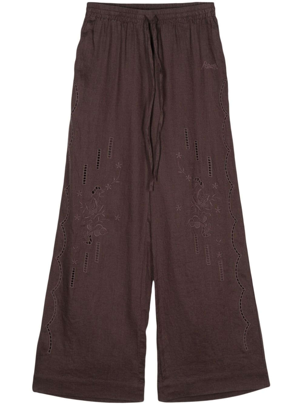 Broderie-anglaise linen trousers - Brown