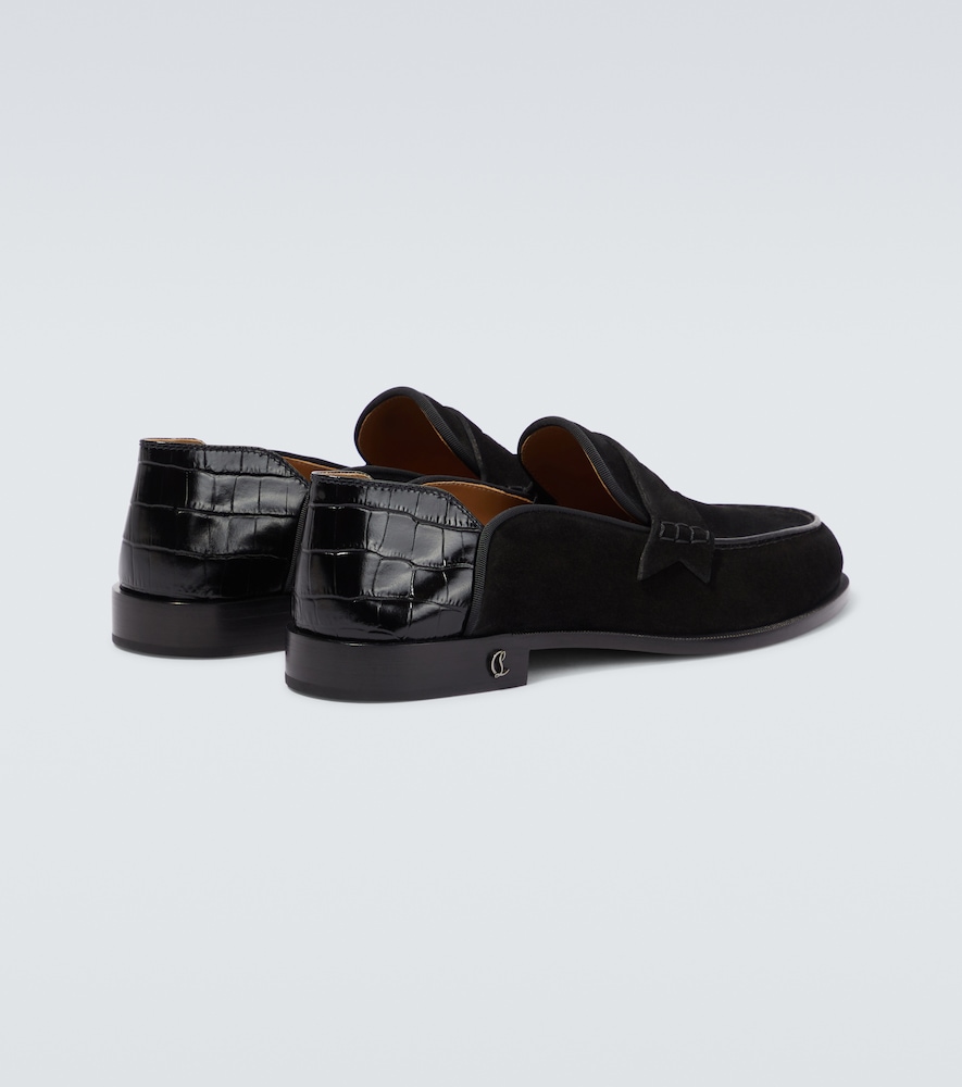 Christian Louboutin Penny No Back suede and croc-effect loafers