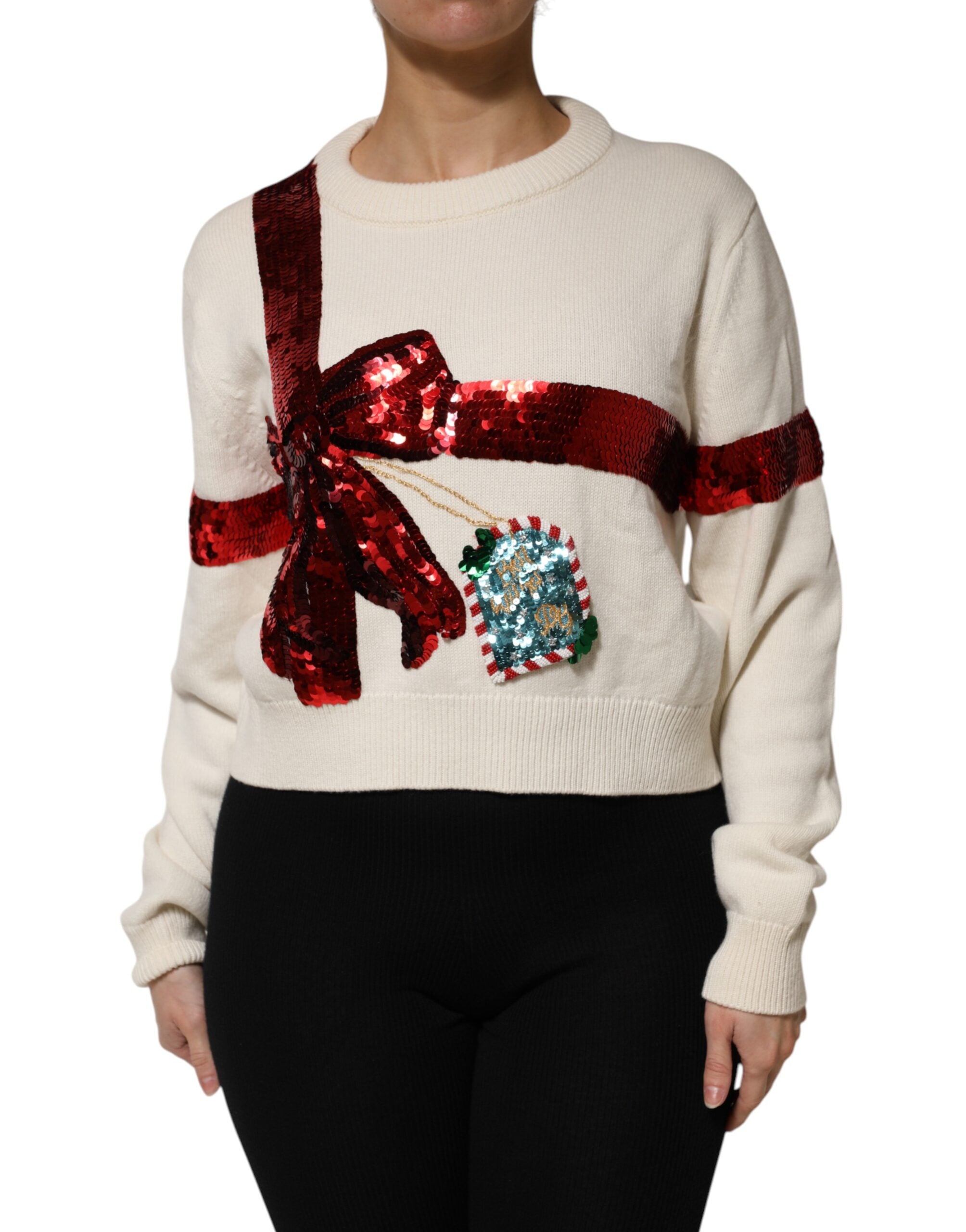 Sequined Cashmere Sweater — White