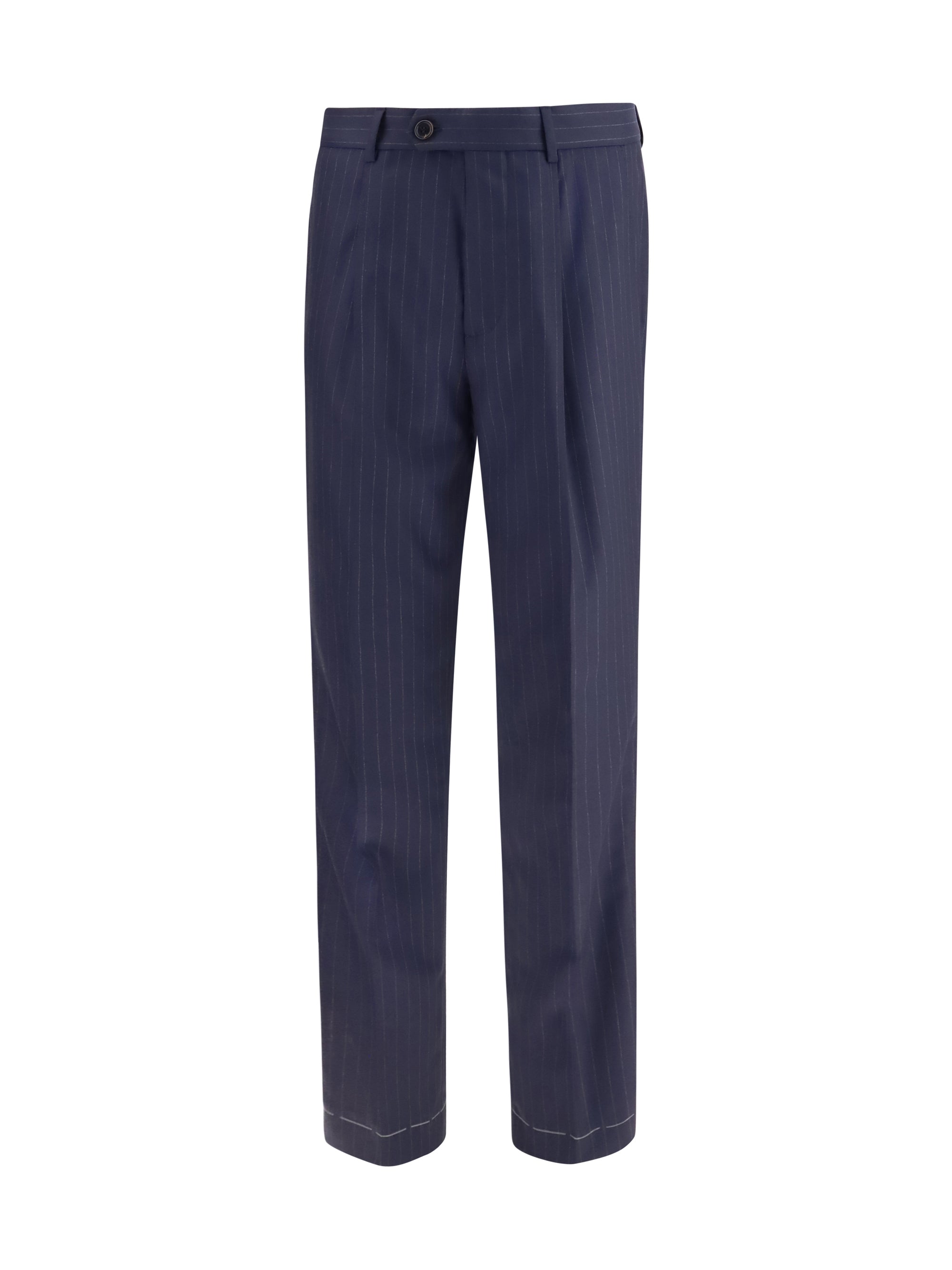 Virgin Wool Batavia Pinstriped Trousers — Navy