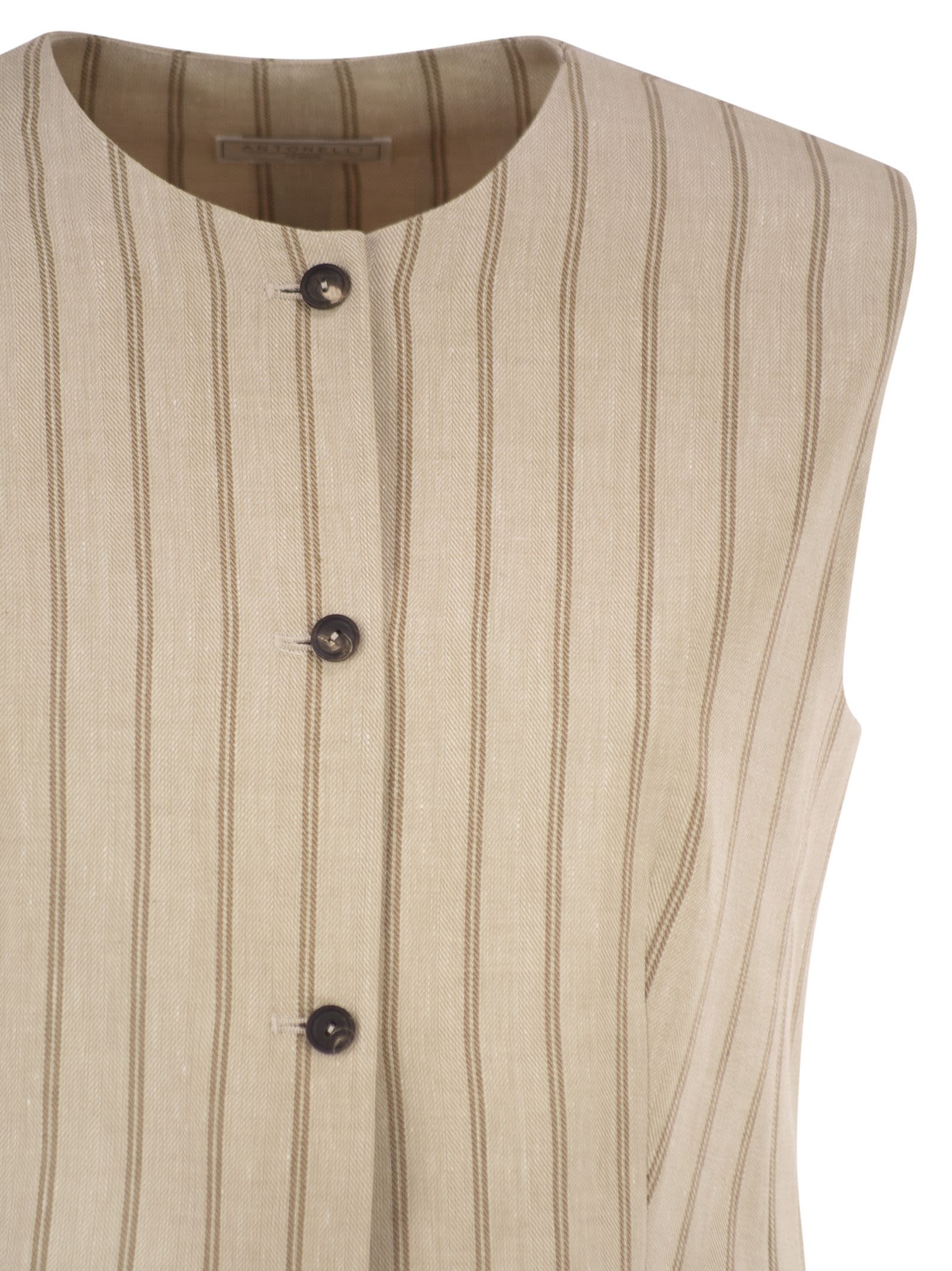 Antonelli Firenze Pinstriped Tailored Waistcoat In Mélange Linen