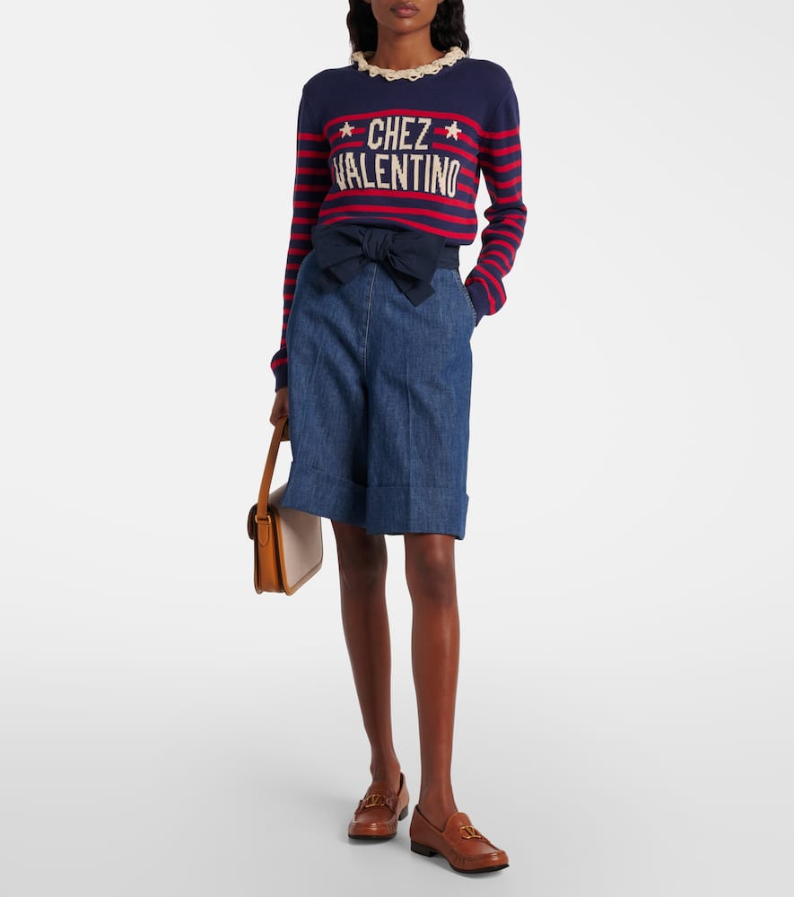 Bow-detail chambray Bermuda shorts