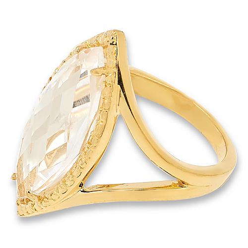 """Diamond"" Quartz Marquise Briolette Ring