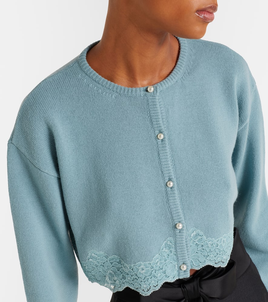 Lace-trimmed cropped virgin wool cardigan