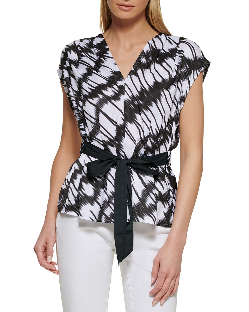 Printed Cap Sleeve V-neck Top