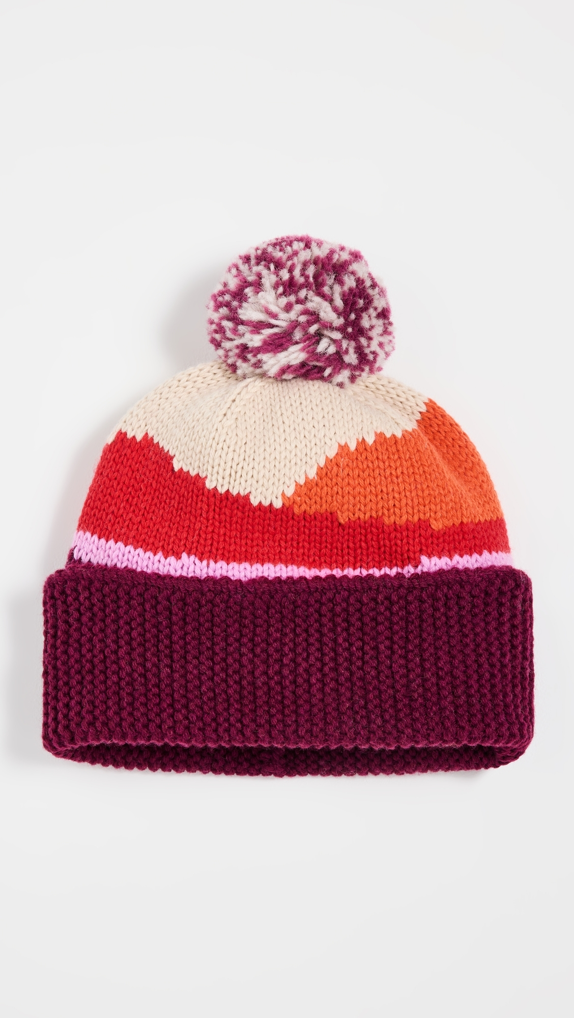 Abstract Sun & Wave Beanie 608 Red Multi One Size