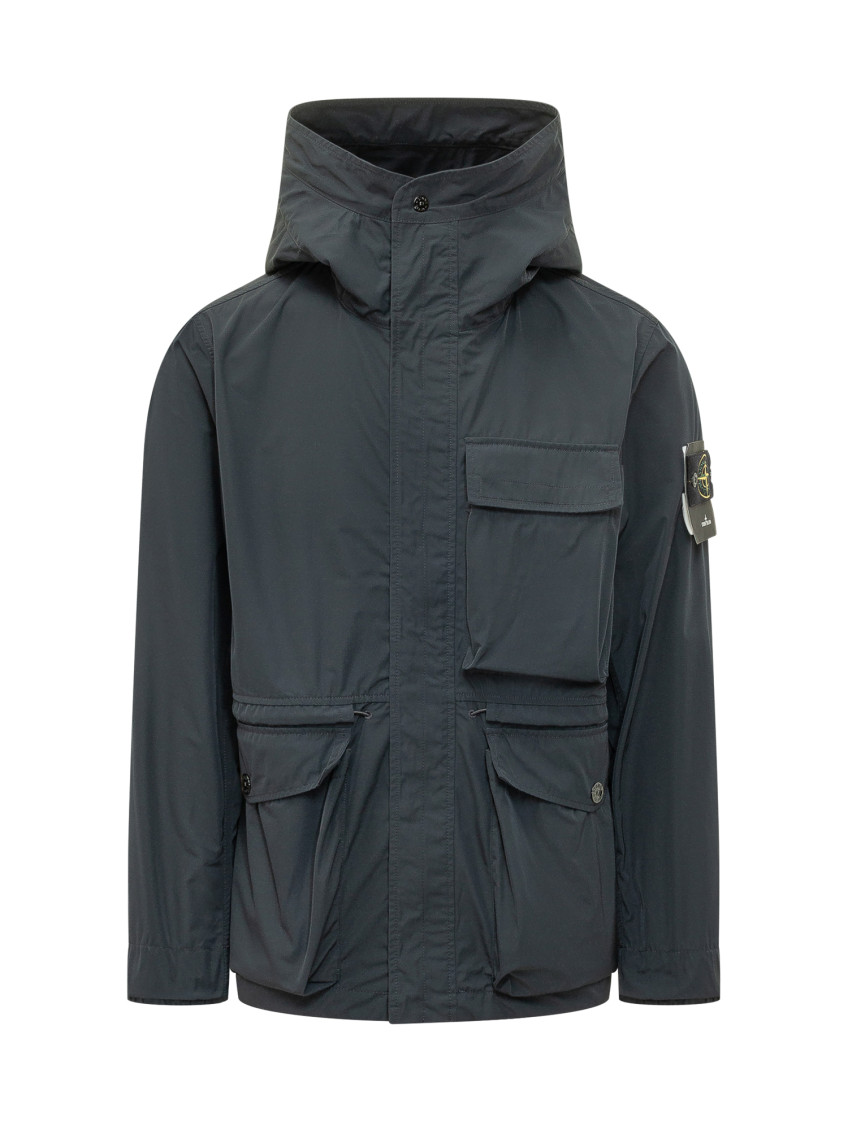 Dark Blue Solid Hood Jacket