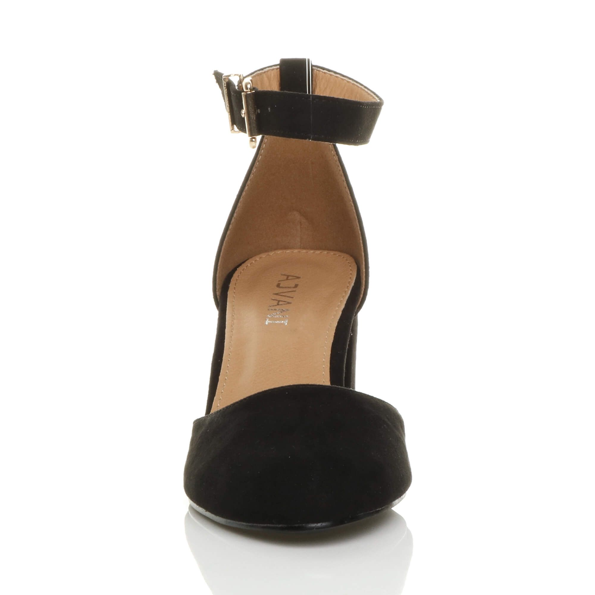 AJVANI Women's Mid Block Heel Ankle Strap 2 Part Heels in Black