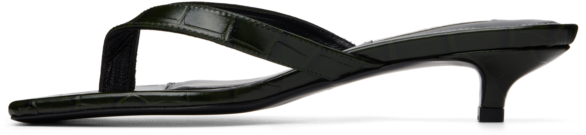 Green Croco-Embossed Flip Flop Heeled Sandals