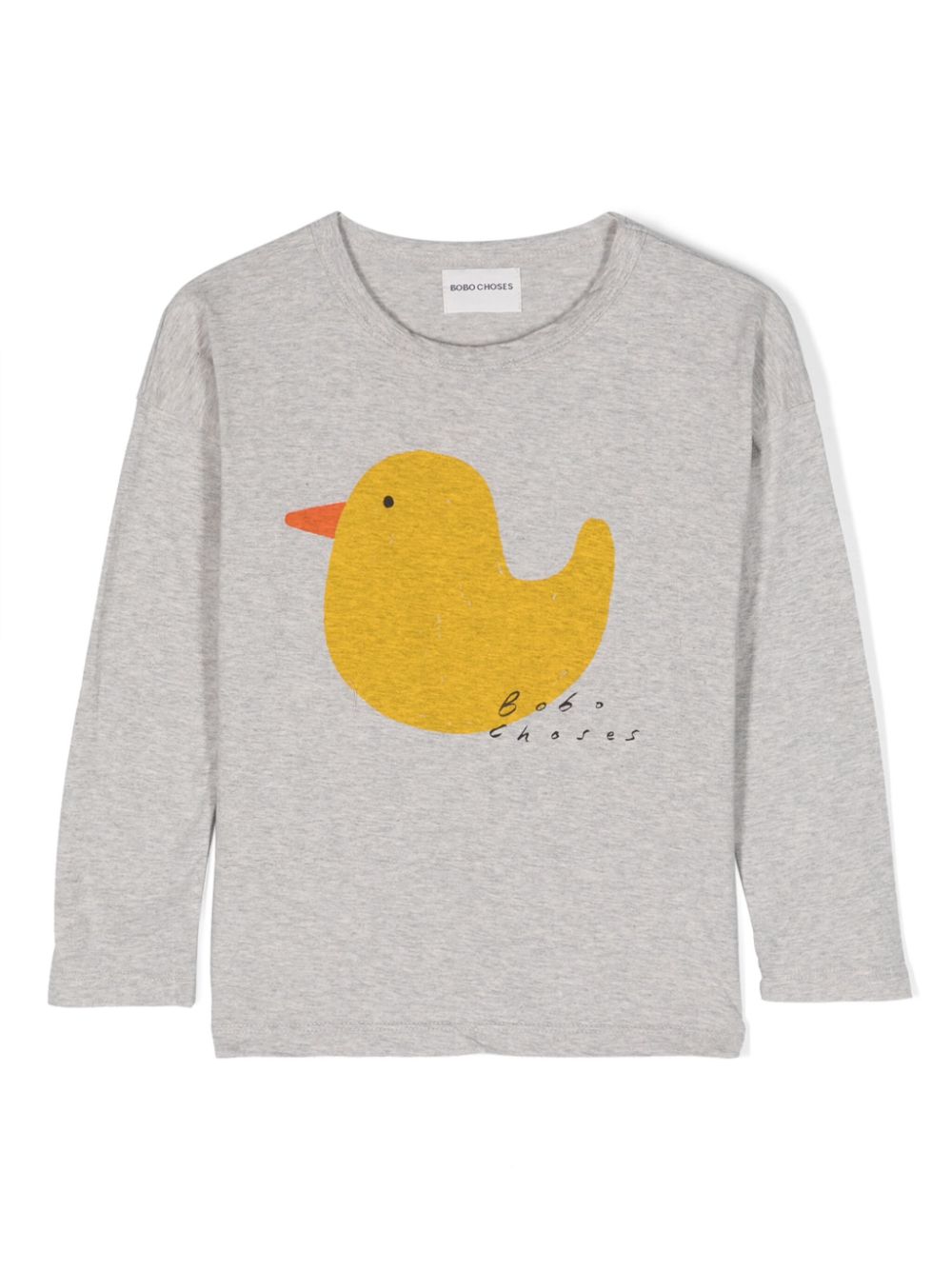 Grey T-shirt For Kids With Duck Print And Logo