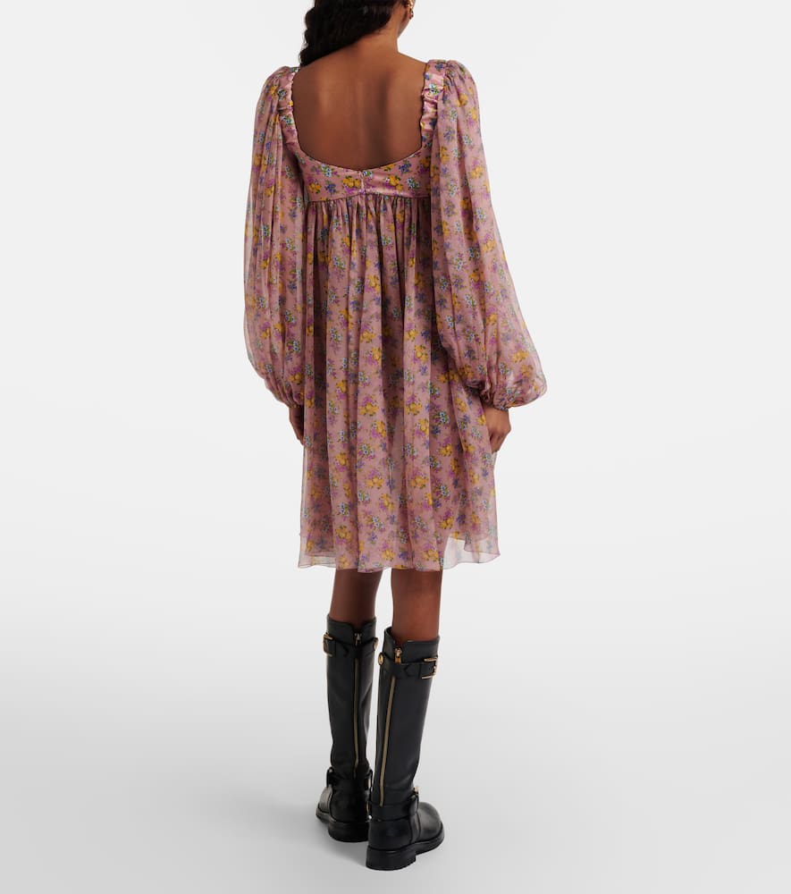 Floral lace-trimmed silk and cotton-blend chiffon minidress