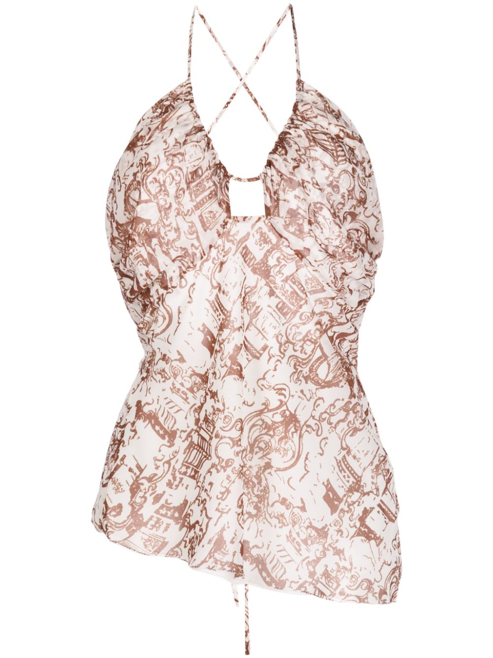 Mei Renaissance-print halterneck top - White