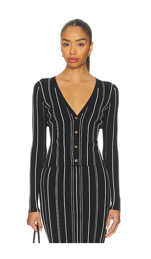 HEVRON Pearl Cardigan in Black,White. L. Also in M