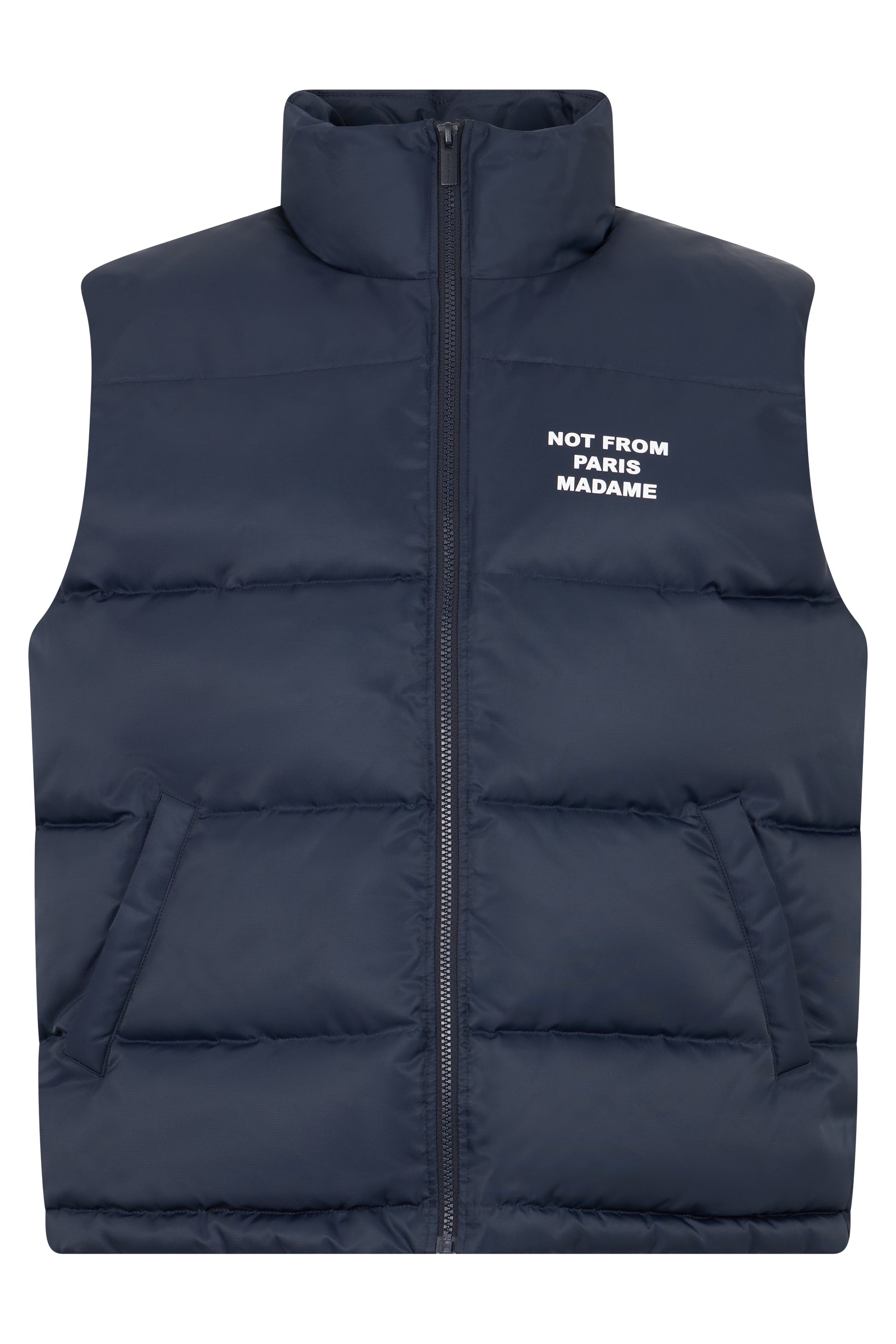 Drôle De Monsieur Men's Padded Gilet with High Collar, Zip Front & Side Pockets