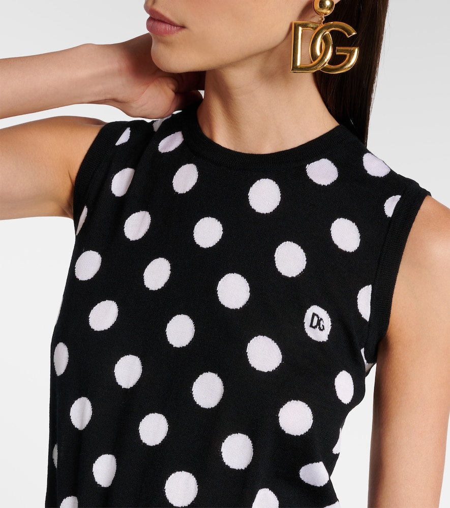 Polka-dot wool and silk tank top
