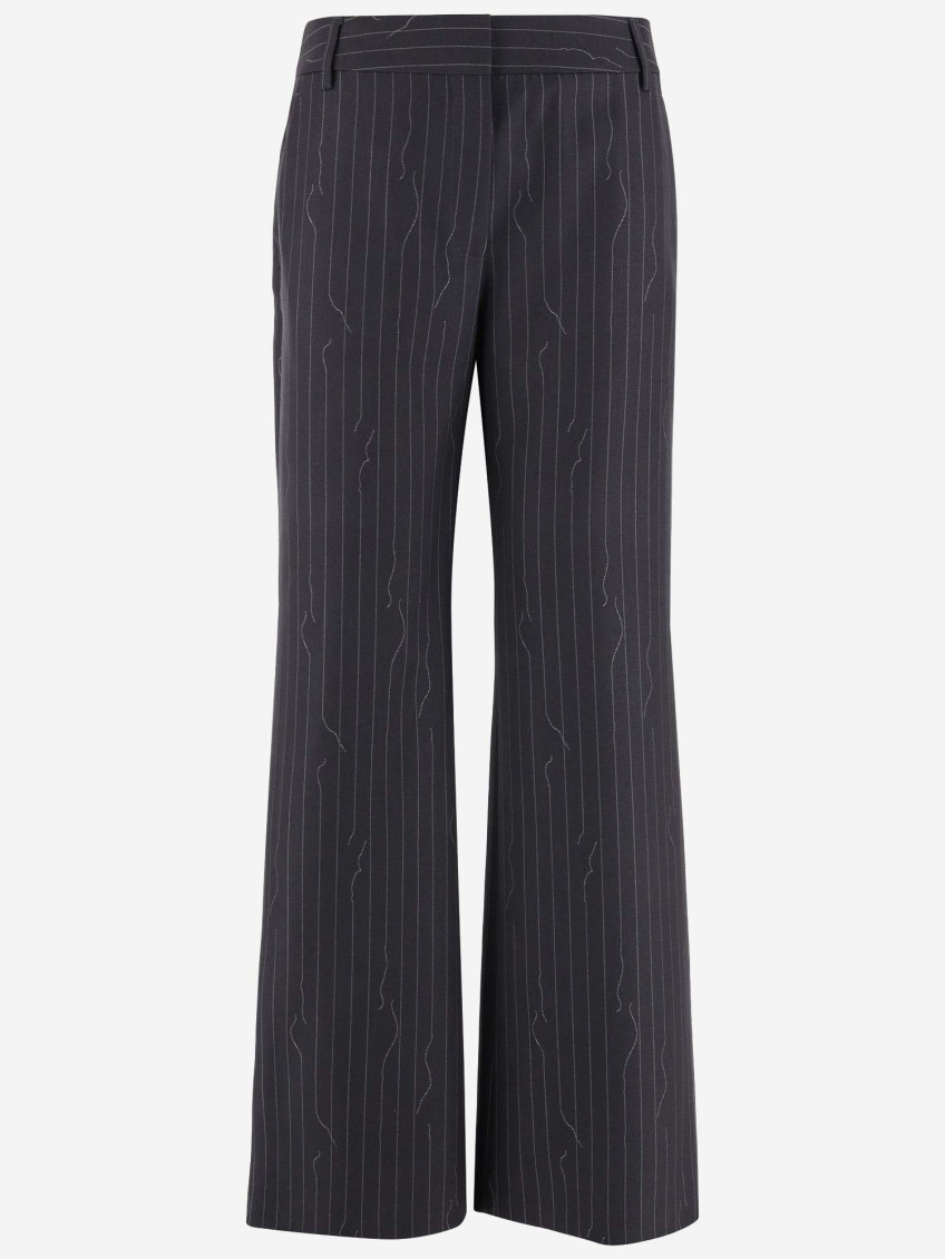 Pinstripe-pattern virgin wool-blend trousers - Grey