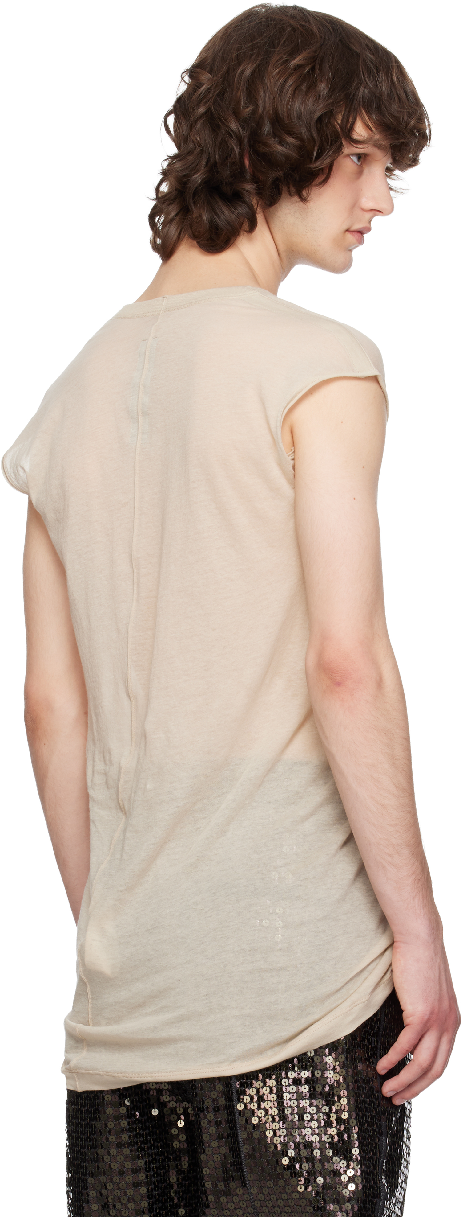 Beige Temple Deep V SL T-shirt
