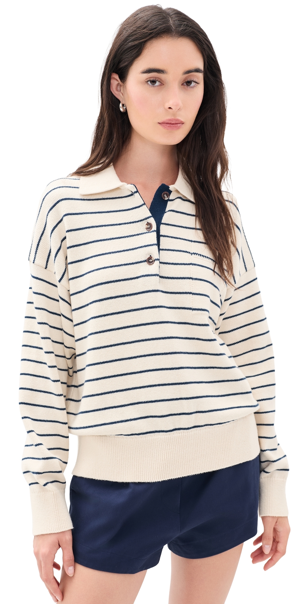 Cotton Striped Polo Ivory/Navy Stripe