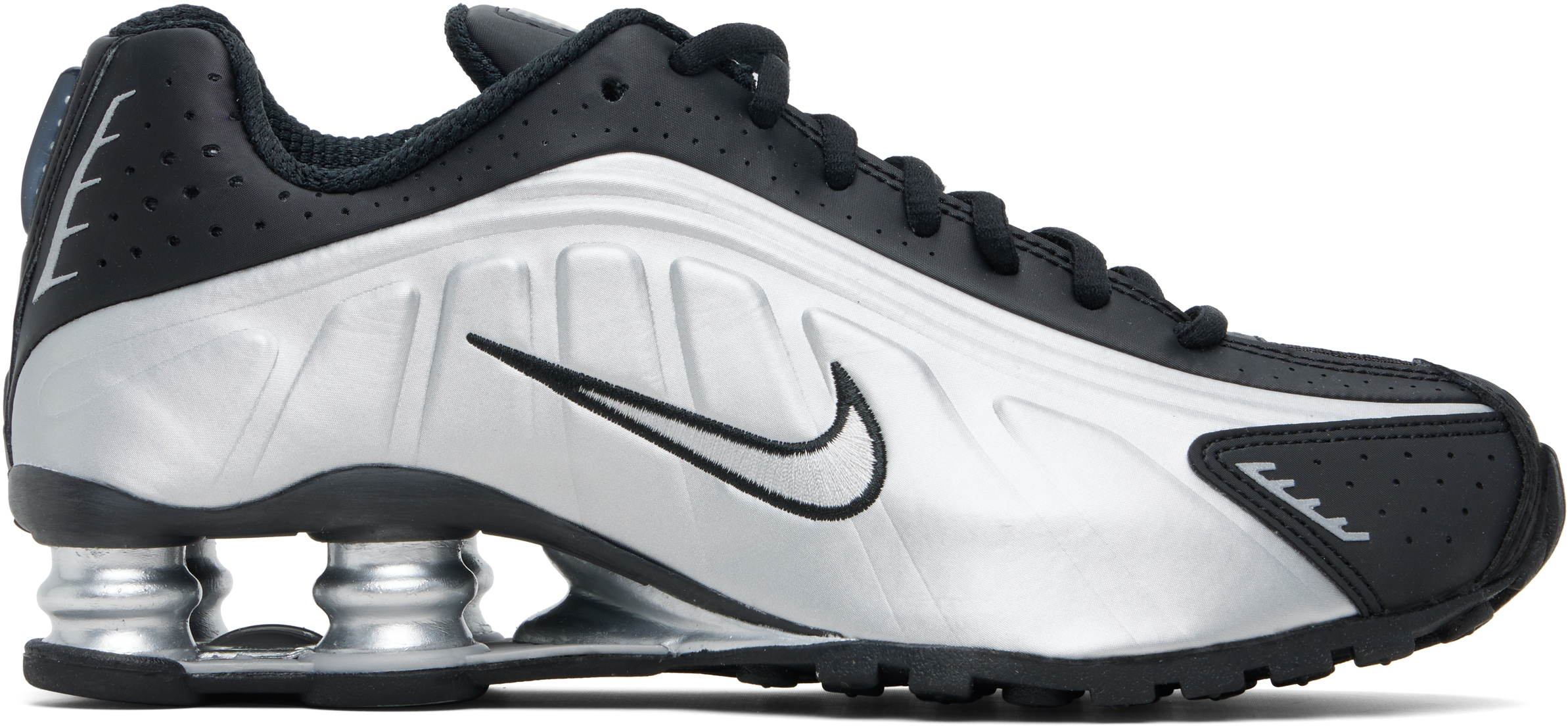 Black & Silver Shox R4 Sneakers