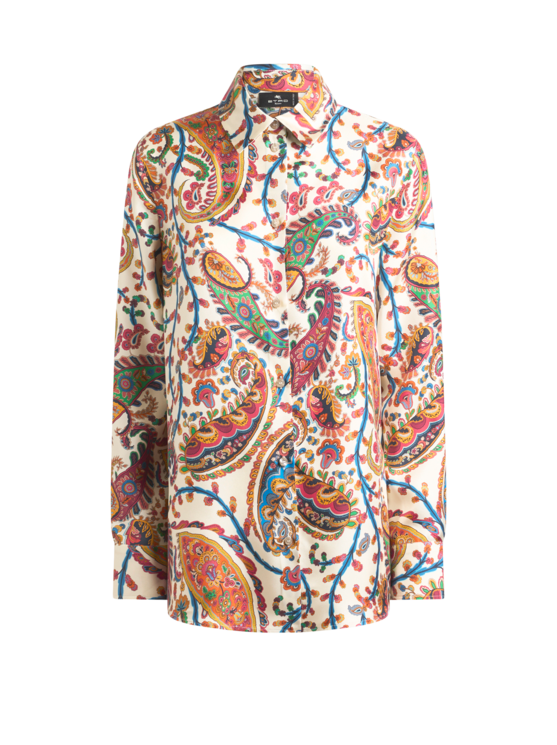 Silk Twill Shirt With Floral Paisley Motif