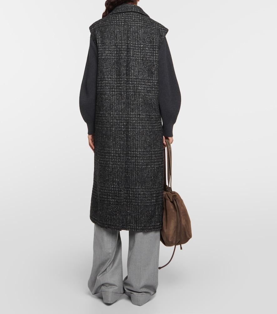 Checked wool-blend coat
