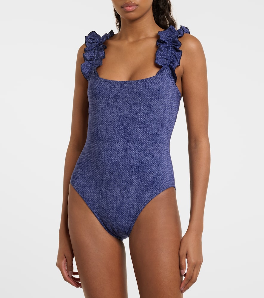 Nori ruffled denim swimsuit