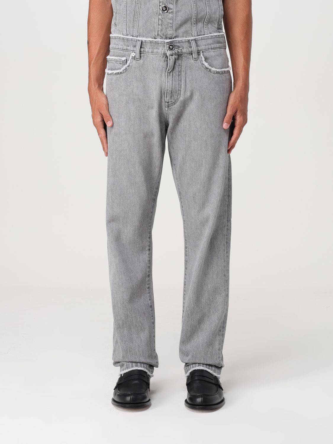 Frayed straight-leg jeans - Grey