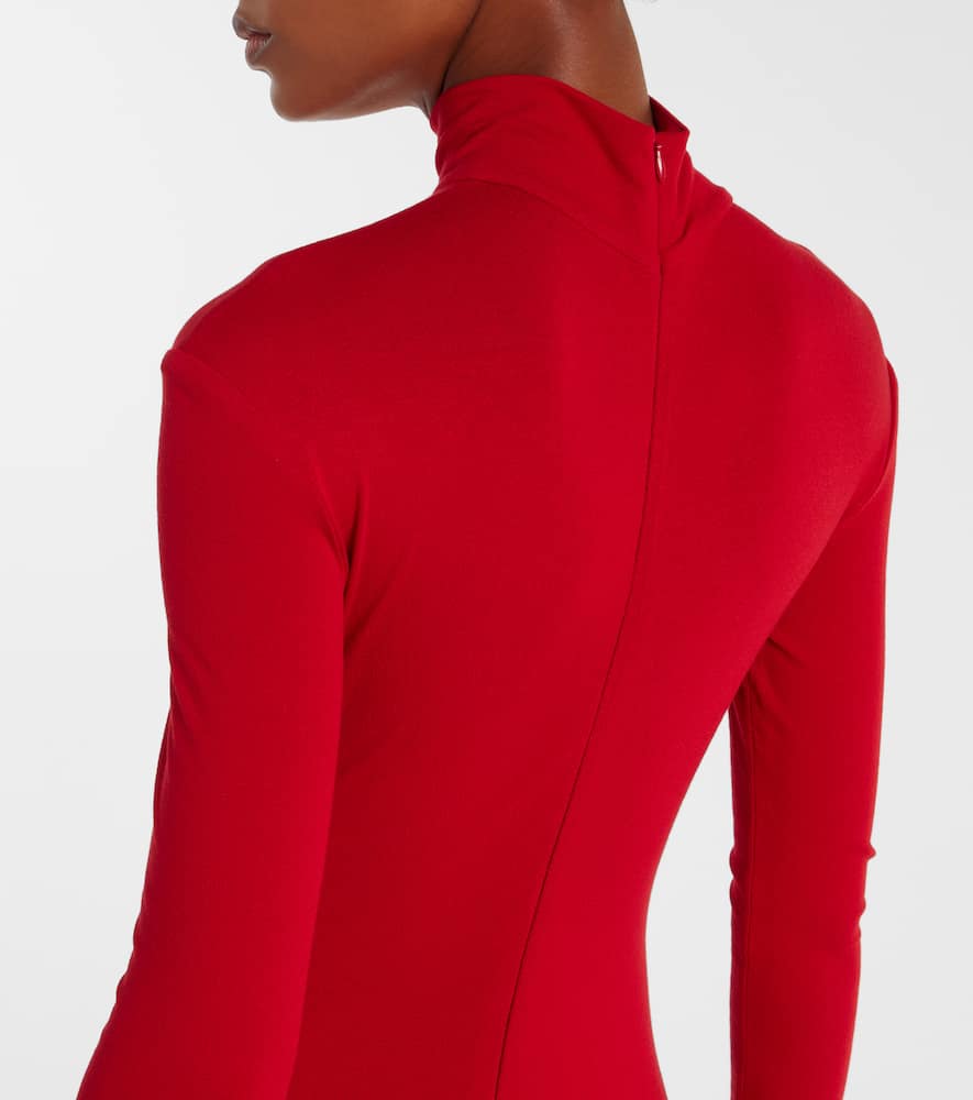 Asymmetric pleated turtleneck dress