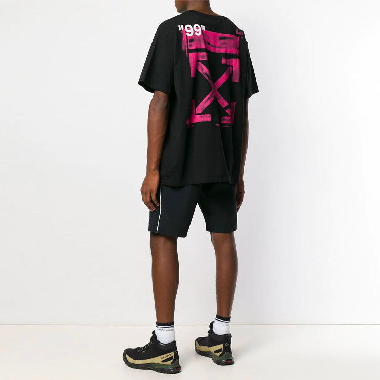 Men's Arrow Pattern Short Sleeve Loose Fit Black T-Shirt