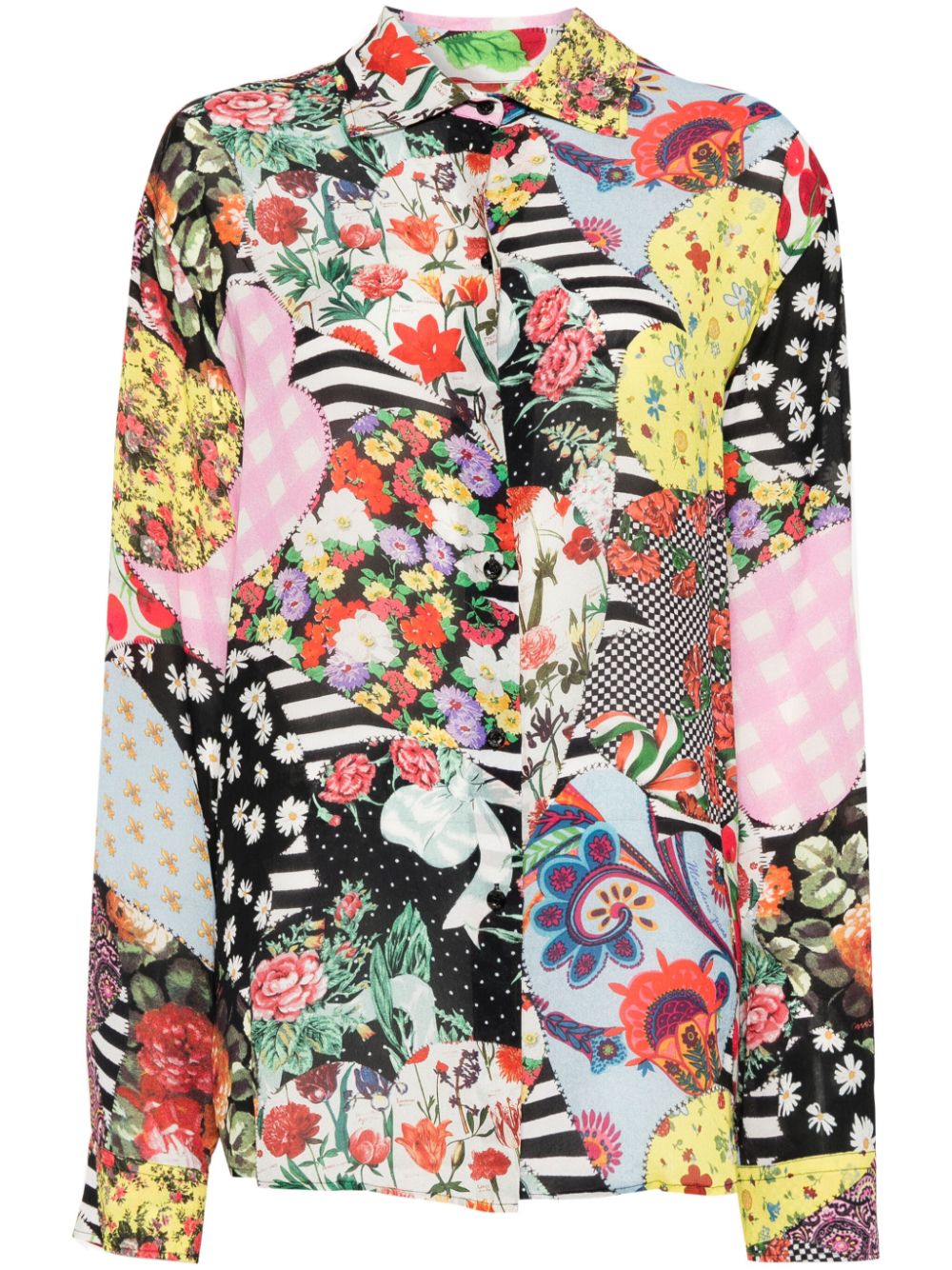 Abstract-pattern print spread-collar shirt - Yellow