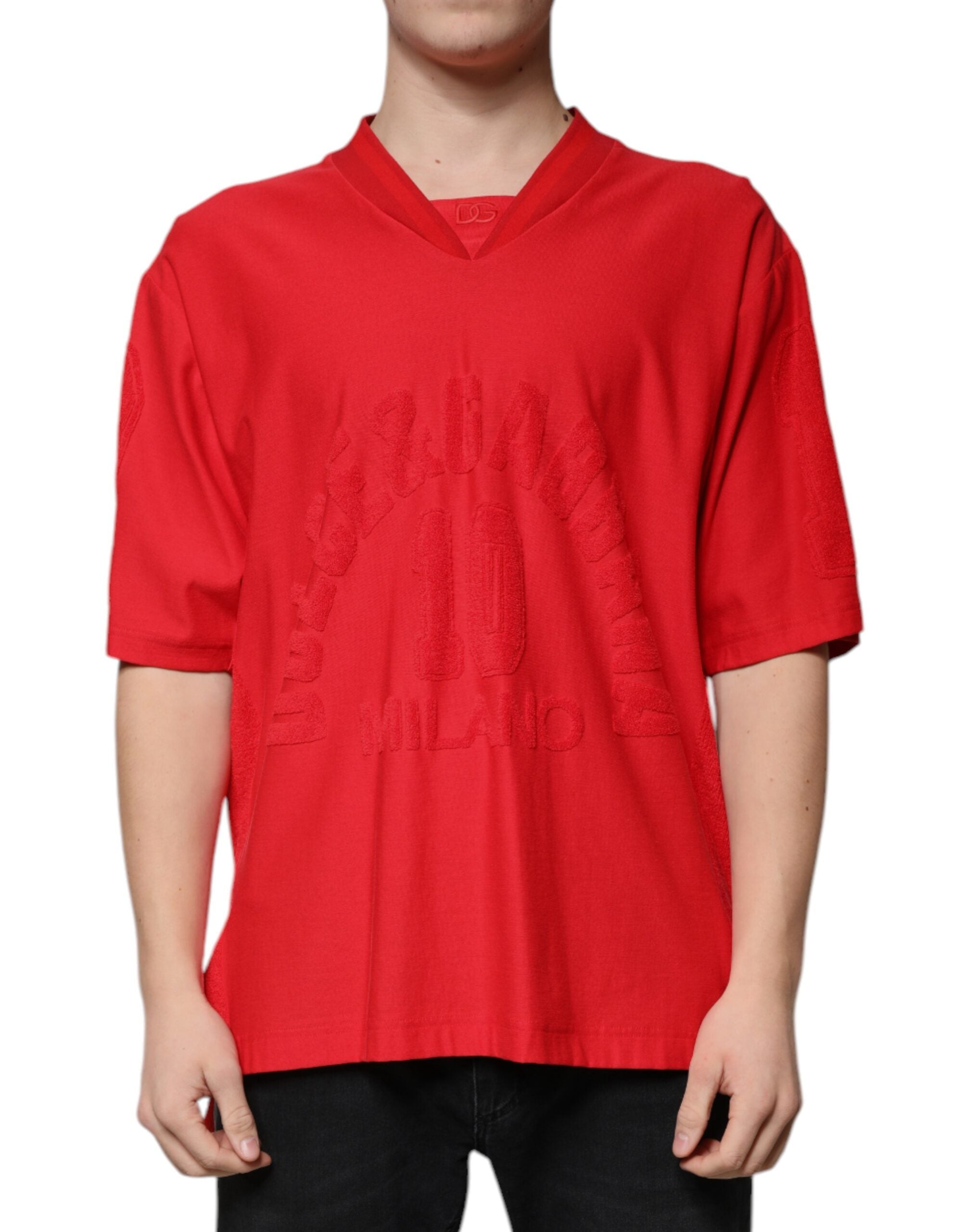 Logo-Embroidered Cotton T-Shirt — Red
