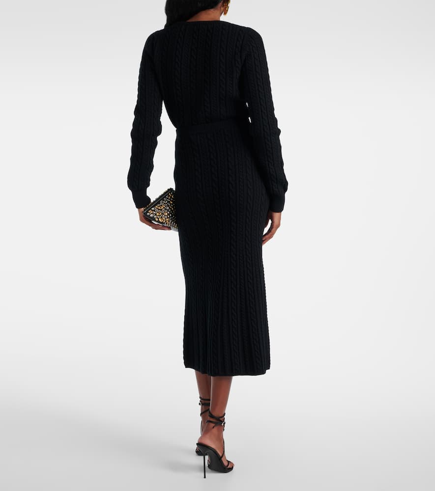 Cable-knit wool midi skirt