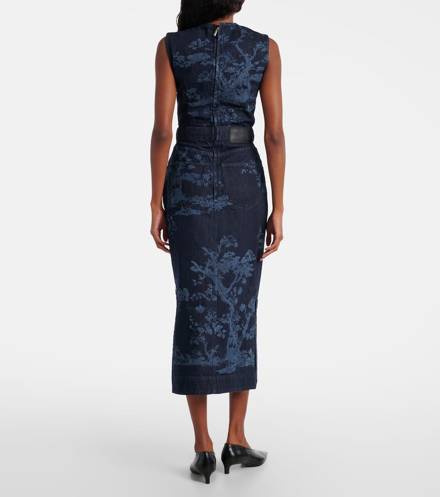 Embroidered cotton denim pencil dress