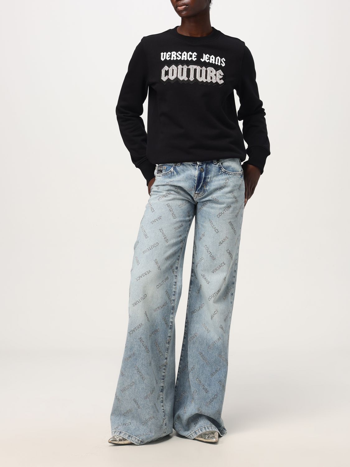 Crystal-logo straight-leg jeans - Blue