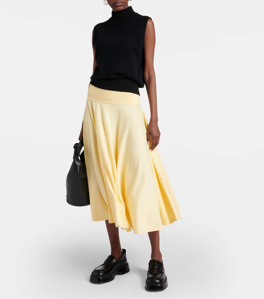 Pleated knit midi skirt