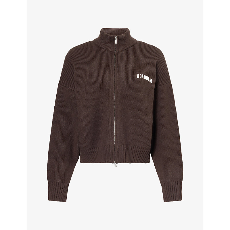 Womens Varsity Zip-Up Funnel-Neck Knit Sweatshirt
