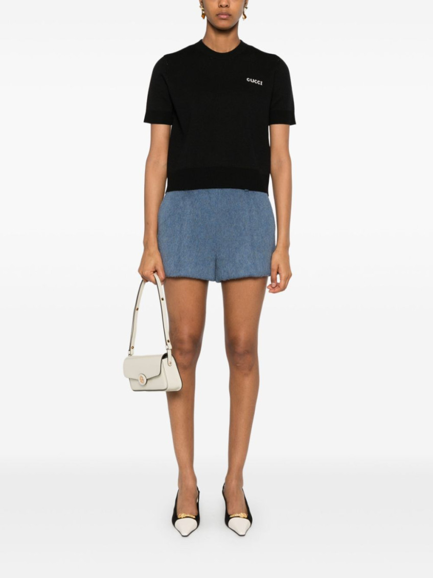 Black Wool T-shirt With Intarsia